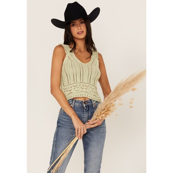 Shyanne Women's Sweater Knit Off White Western Crochet Tank Top Size Small - Picture 1 of 7